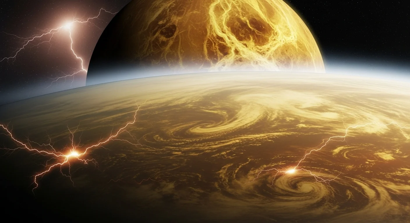 125+ Venus Riddles: Unravel the Mysteries to Test Your Cosmic Knowledge 8 Venus planet atmosphere showing dramatic lightning storms and electrical activity from orbital perspective
