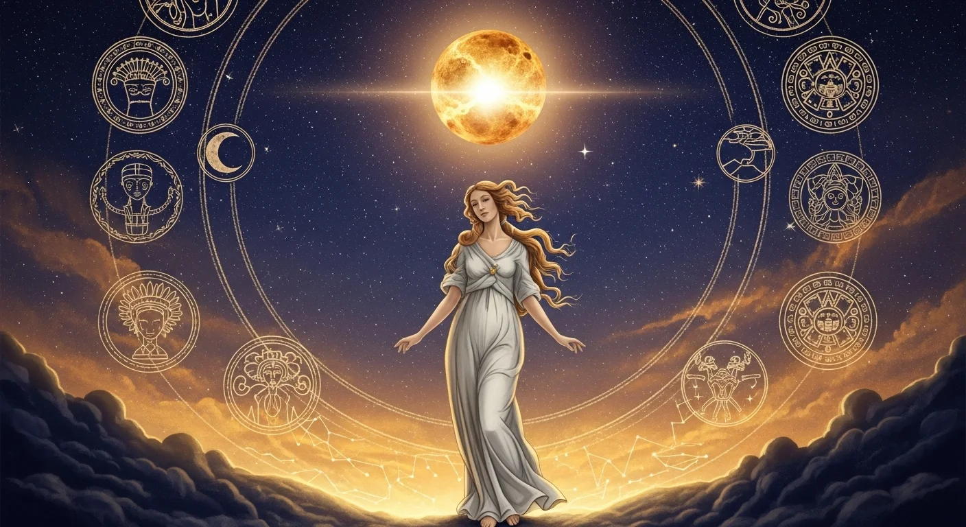 125+ Venus Riddles: Unravel the Mysteries to Test Your Cosmic Knowledge 2 Venus goddess figure surrounded by golden celestial symbols and zodiac signs in cosmic setting