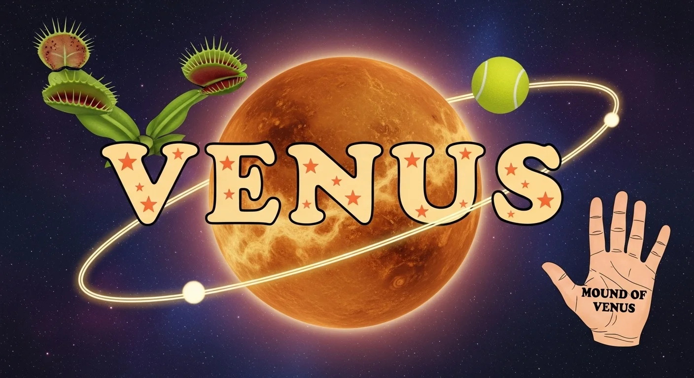 125+ Venus Riddles: Unravel the Mysteries to Test Your Cosmic Knowledge 3 Venus planet with educational elements including Venus flytrap plant and celestial objects