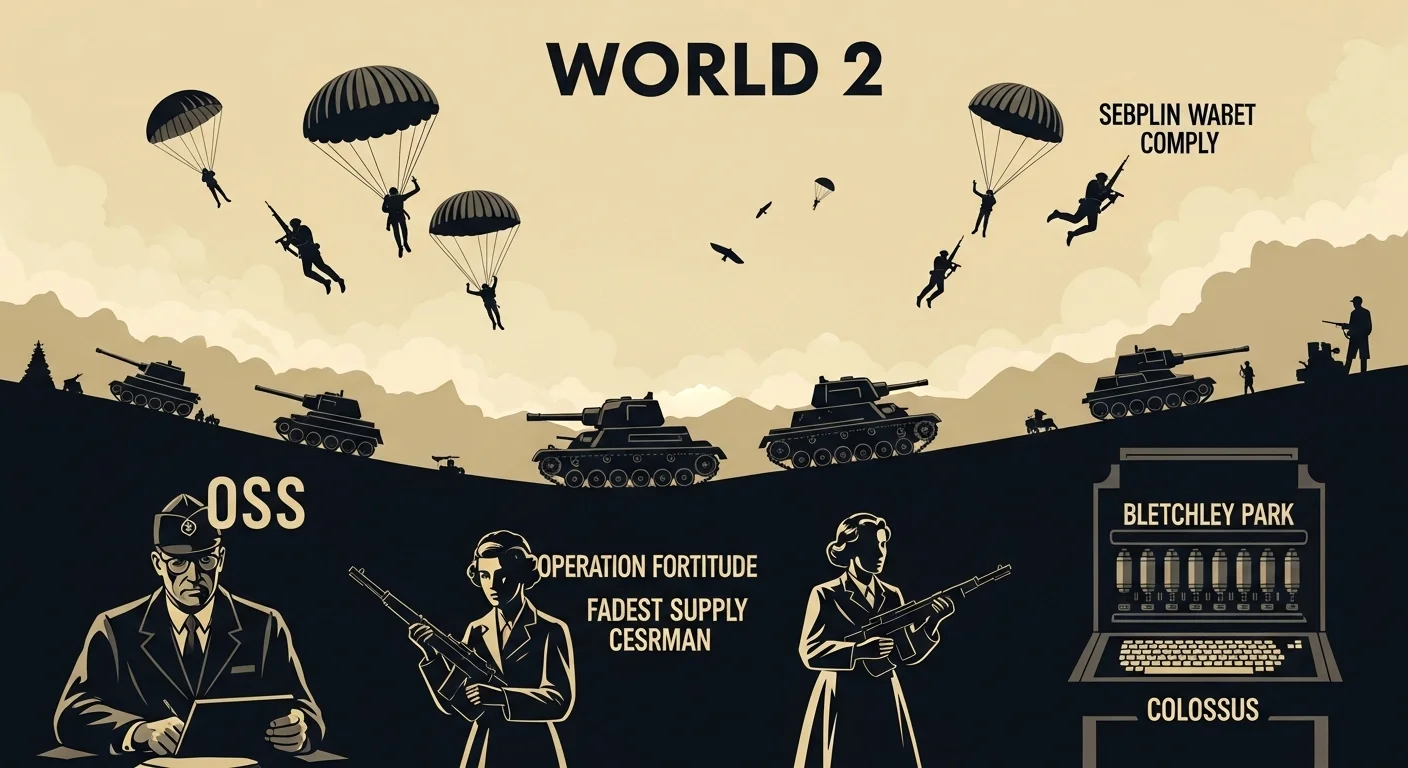 125+ World War 2 Riddles & Answers: Journey Through History 12 World War 2 secret operations including OSS agents, Operation Fortitude deception, Bletchley Park Colossus computer, and airborne paratroopers