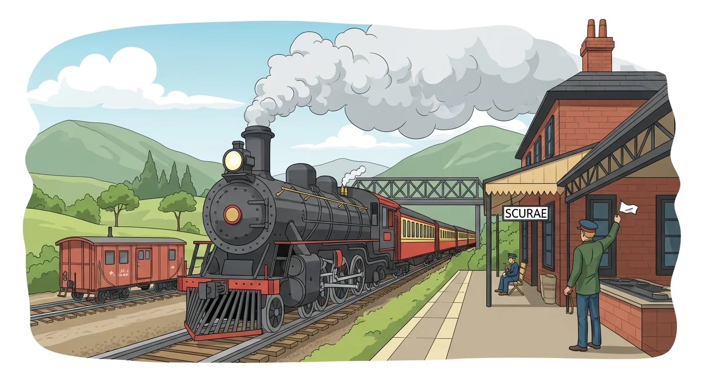 Victorian-era steam locomotive at traditional railway station platform