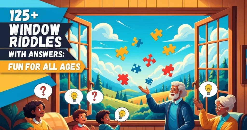 Family solving window riddles together in cozy living