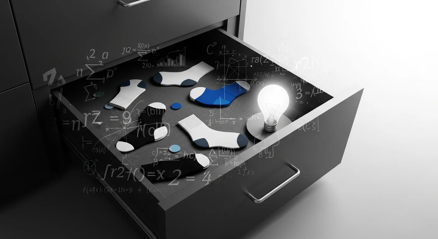 125+ Socks Riddles with Answers: From Classic to Hilarious 3 Open drawer with socks and mathematical equations plus lightbulb