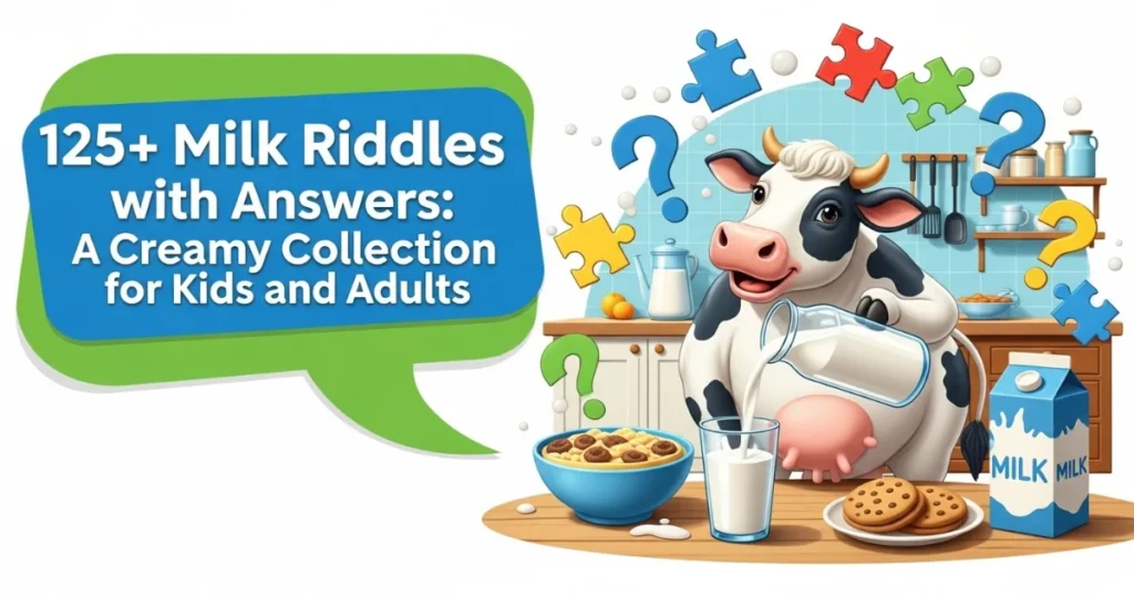Milk riddles collection for kids and adults with cartoon cow