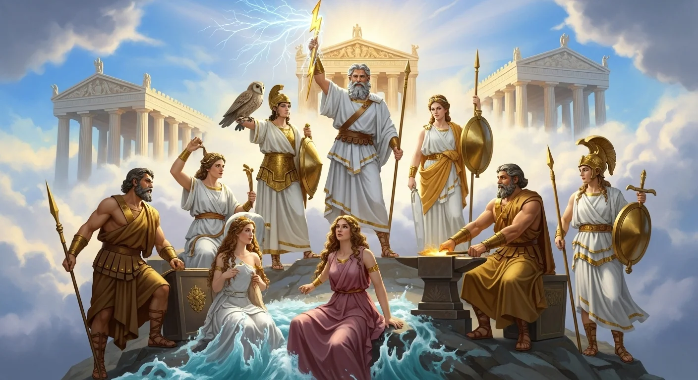 125+ Greek Riddles with Answers: Unravel the Mysteries of Ancient Greece 8 Zeus and eleven Olympian gods assembled on Mount Olympus