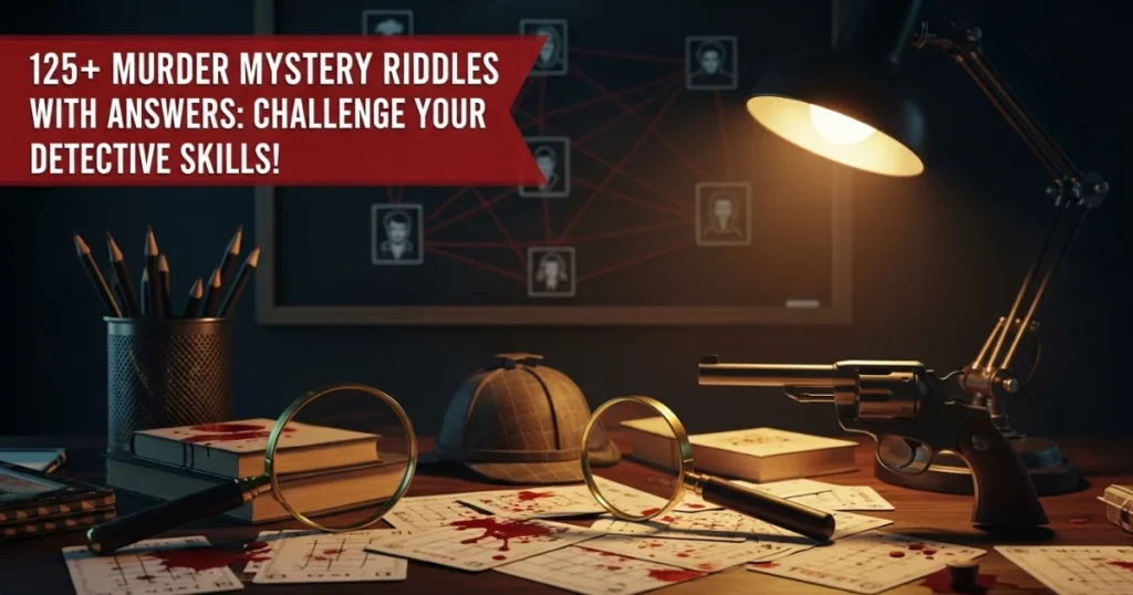 Detective investigation scene with magnifying glass and evidence papers
