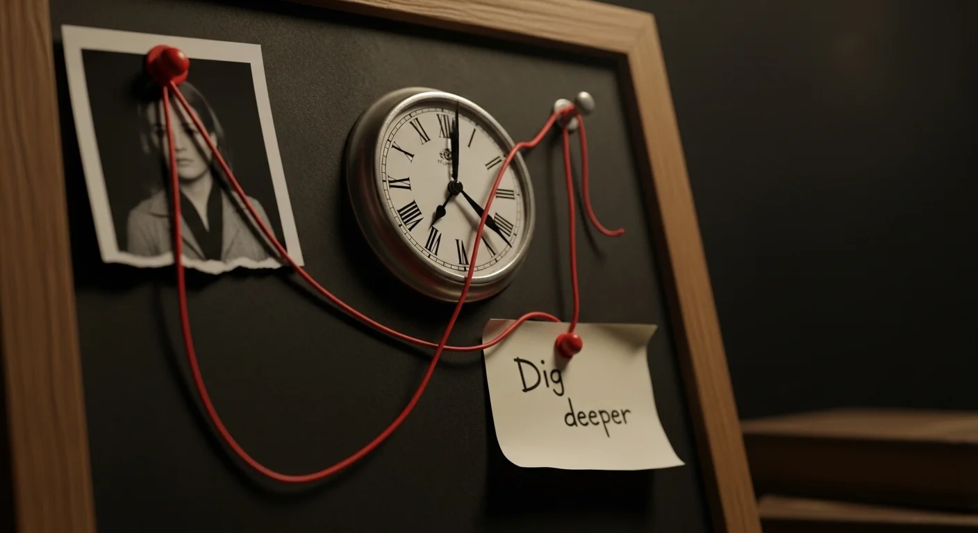 125+ Murder Mystery Riddles with Answers: Challenge Your Detective Skills! 3 Investigation board with clock, photograph, and red string connections
