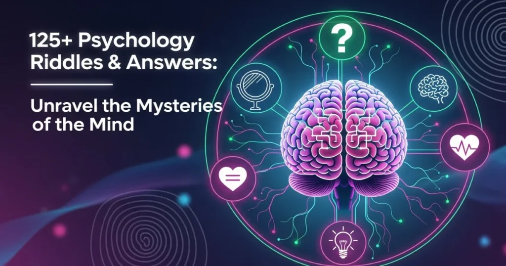 Psychology riddles brain diagram with question mark and neural connections