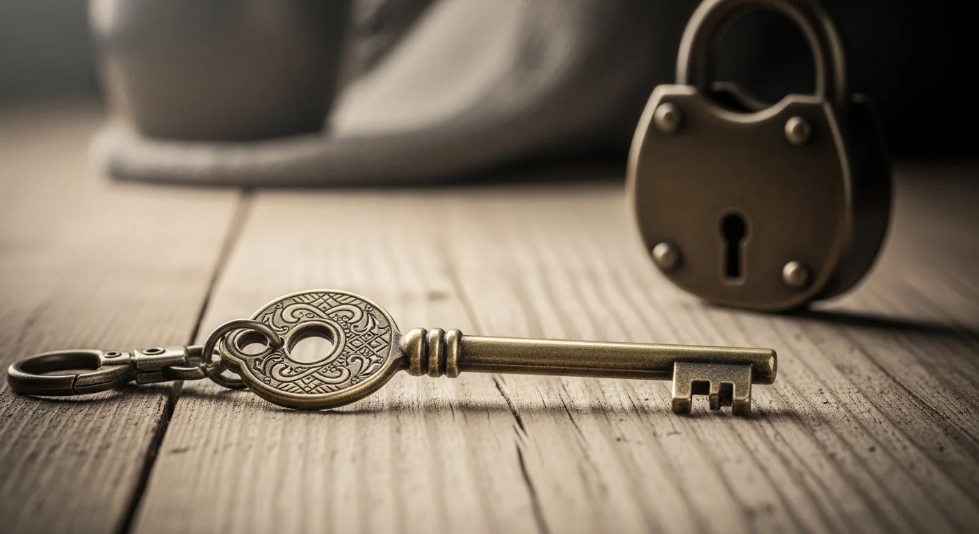 125+ Key Riddles with Answers to Unlock Your Mind 1 Ornate vintage key with decorative pattern lying next to antique brass padlock on wooden table