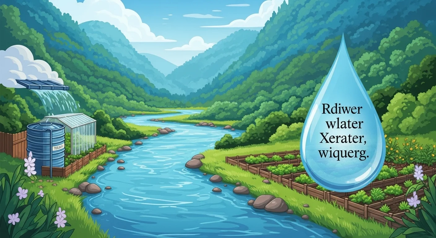 125+ Fun and Educational Earth Day Riddles & Answers for All Ages 5 Scenic mountain valley with flowing river, water conservation infrastructure, and riddle about water preservation in natural setting
