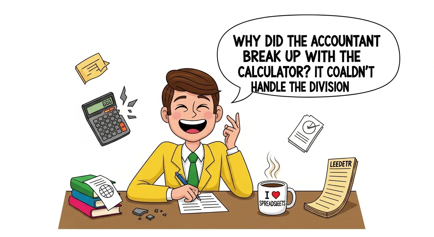 Accounting humor calculator division joke professional workplace illustration