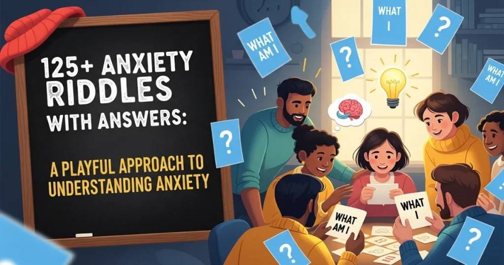 Diverse group solving anxiety riddles together in classroom setting