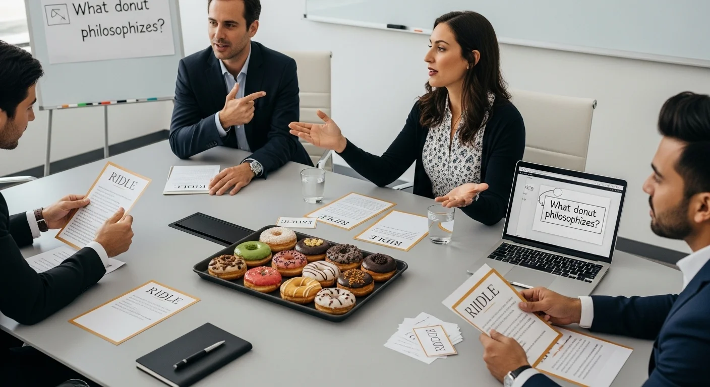 125+ Donut Riddles with Answers: Sweet Brain Teasers for All Ages 2 Business professionals solving donut riddles during office meeting