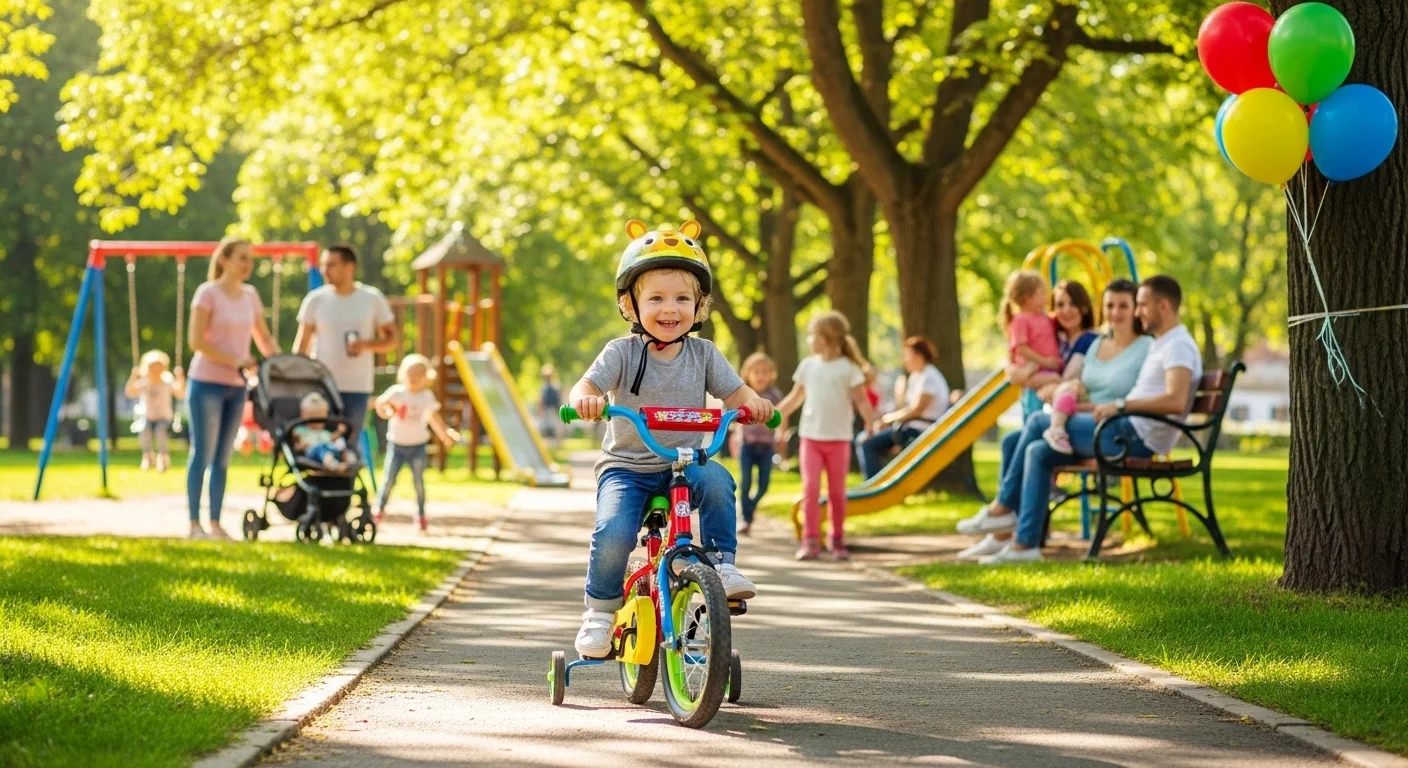125+ Bicycle Riddles with Answers: A Fun Ride for All Ages 15 Happy child with tiger helmet riding colorful bike in sunny park