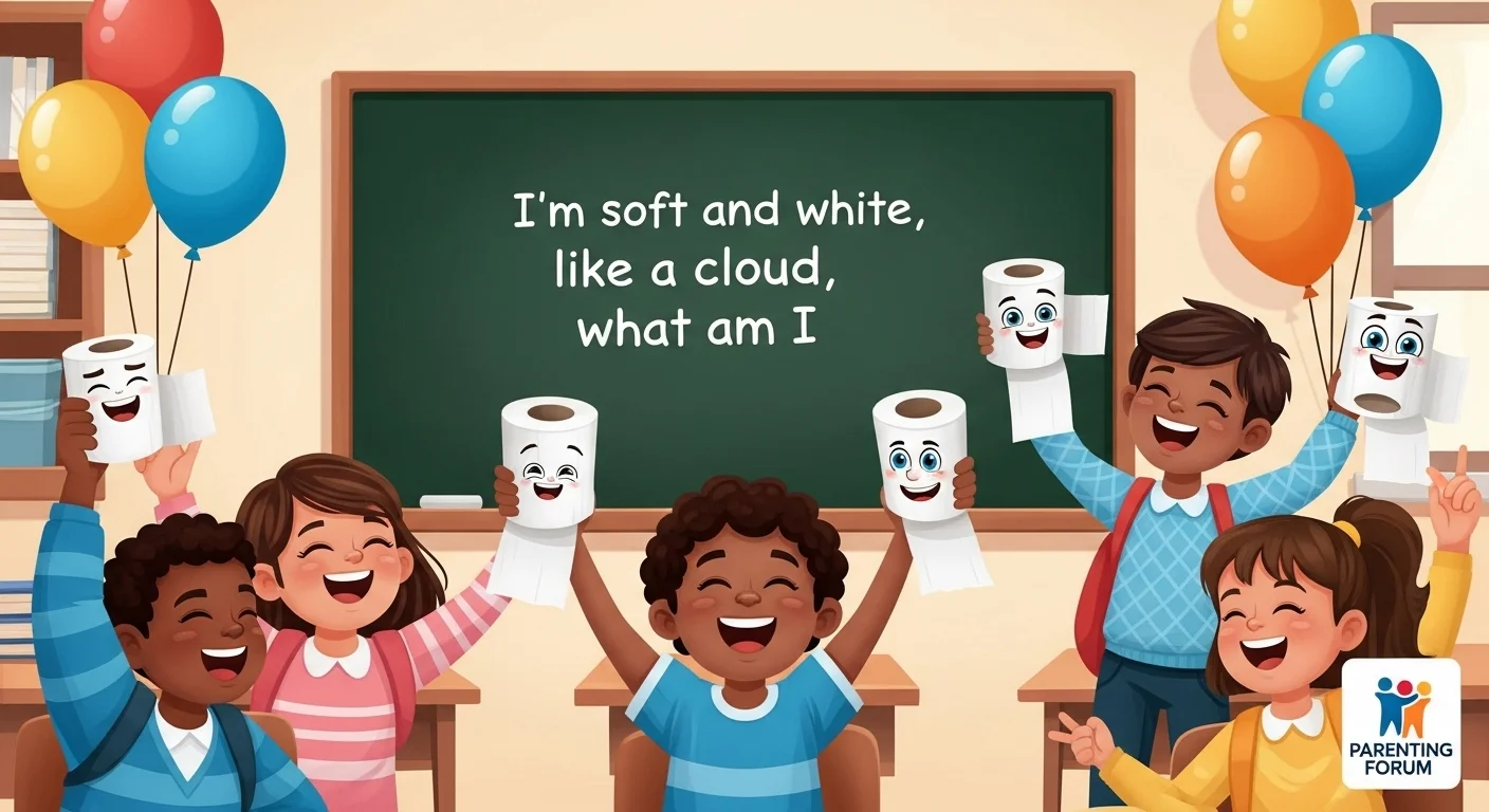 Children in classroom solving toilet paper riddle about clouds