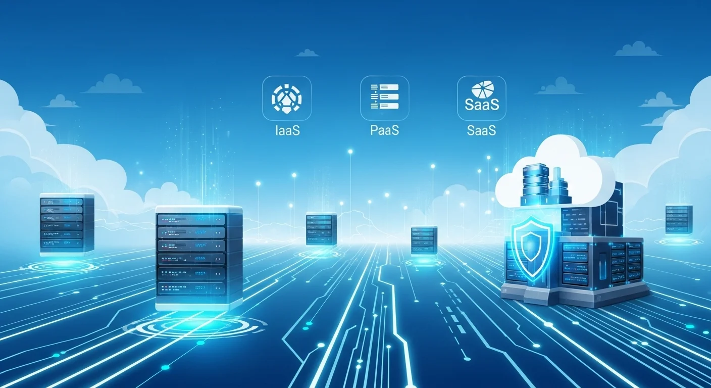 Cloud computing infrastructure showing IaaS, PaaS, and SaaS service models