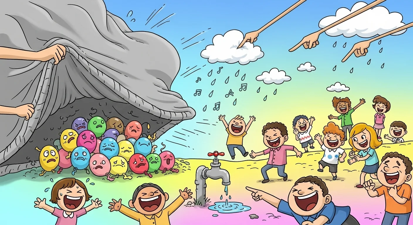 Children playing joyfully while sad emotions shelter under blanket therapy