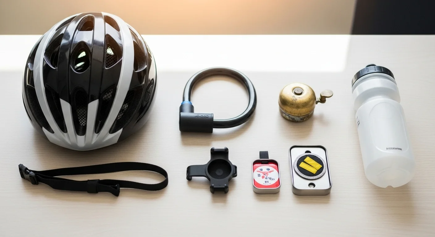 125+ Bicycle Riddles with Answers: A Fun Ride for All Ages 12 Bicycle safety accessories including helmet, lock, bell, and water bottle