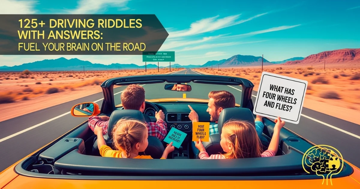 Family enjoying driving riddles during desert road trip adventure