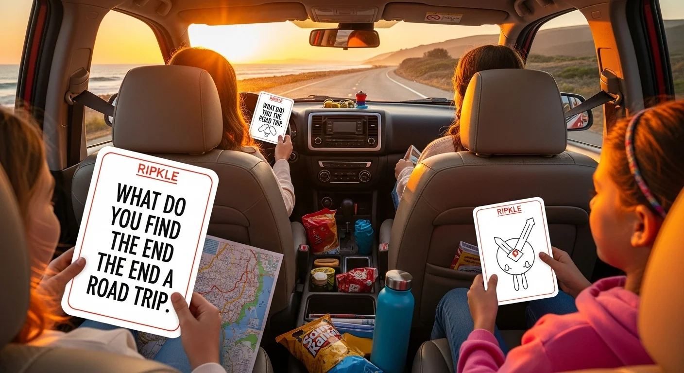 Family in car solving road trip riddle about finding journey's end