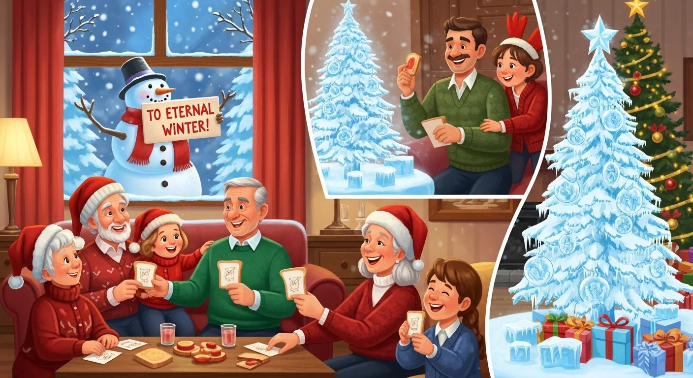 Multi-generation family enjoying winter riddles during holiday gathering