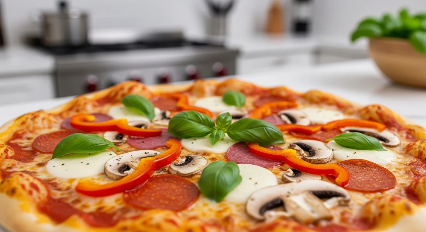 125+ Pizza Riddles and Jokes to Make Your Next Pizza Night Unforgettable 2 Gourmet pizza topped with fresh basil, mushrooms, and peppers