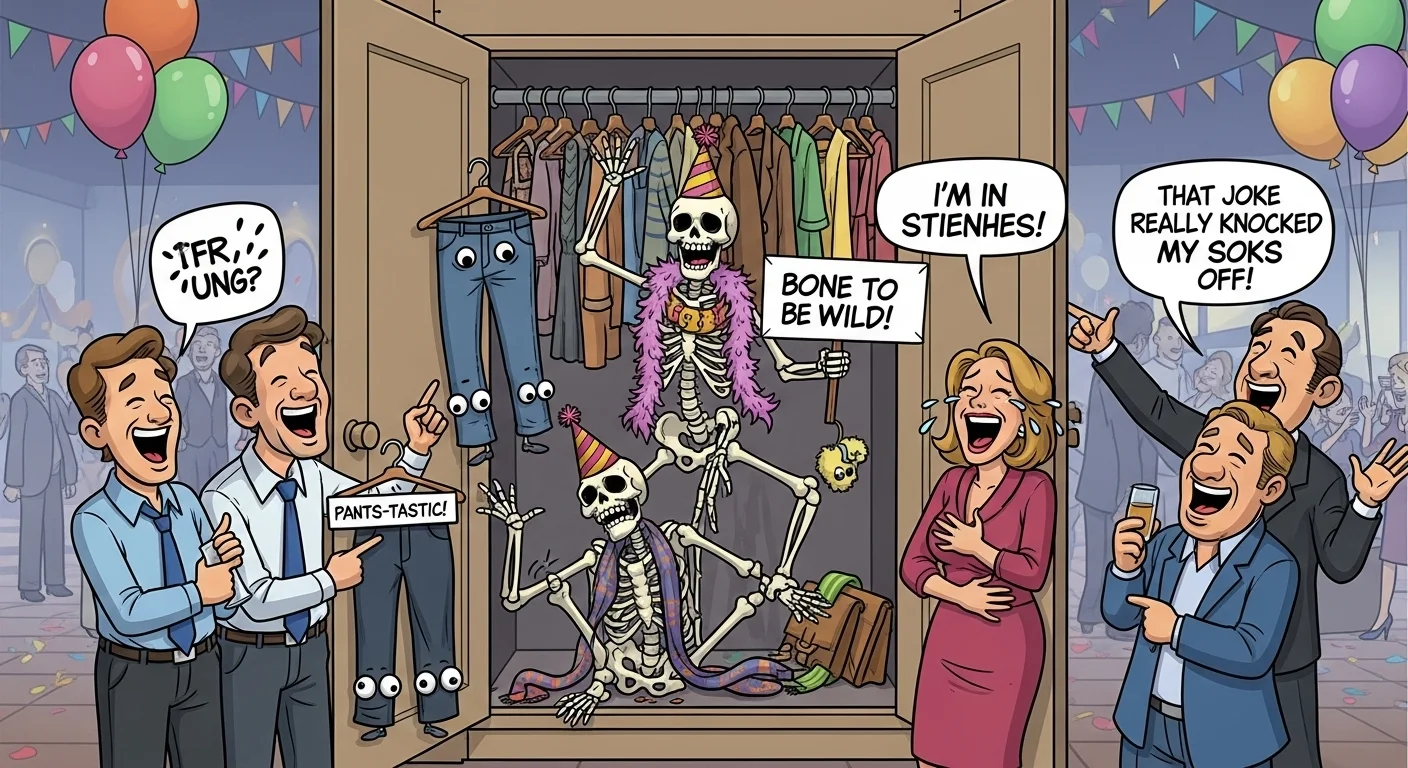 125+ Closet Riddles with Answers: Fun Brain Teasers for Kids and Adults 3 Festive Halloween party with skeleton characters sharing riddle jokes