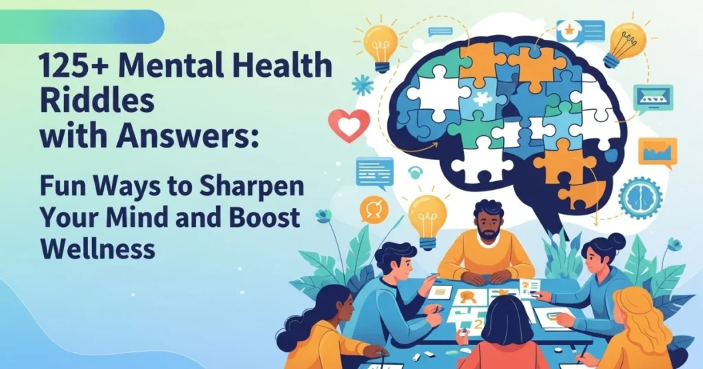 Mental health riddles brain puzzle with diverse group therapy session
