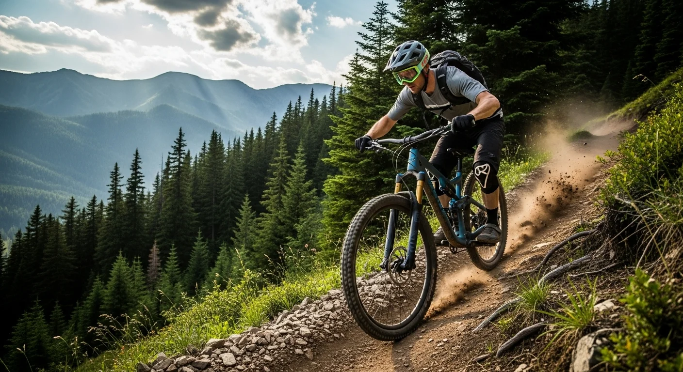 125+ Bicycle Riddles with Answers: A Fun Ride for All Ages 3 Mountain biker riding downhill trail through forest terrain