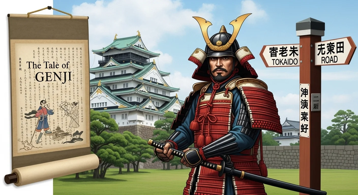 150+ Japan Riddles with Answers: Unlock the Wisdom of Japanese Wordplay 7 Historical samurai scene with traditional Japanese castle and cultural elements