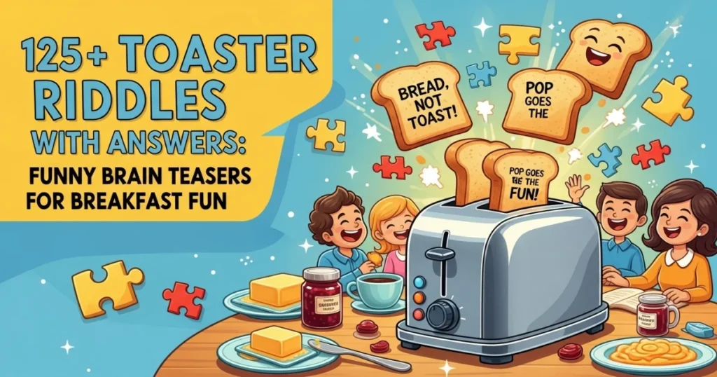 Colorful toaster riddles collection with animated breakfast characters