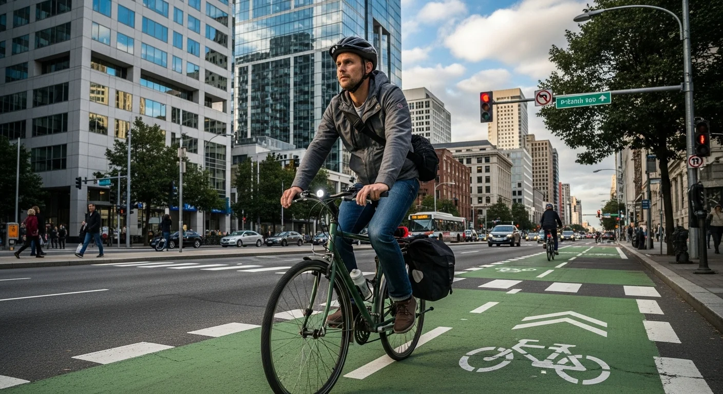 125+ Bicycle Riddles with Answers: A Fun Ride for All Ages 6 Urban commuter cyclist riding in dedicated city bike lane