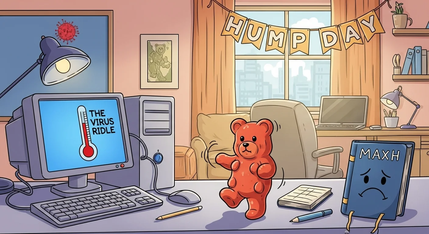 Home office Wednesday riddles scene with computer virus theme