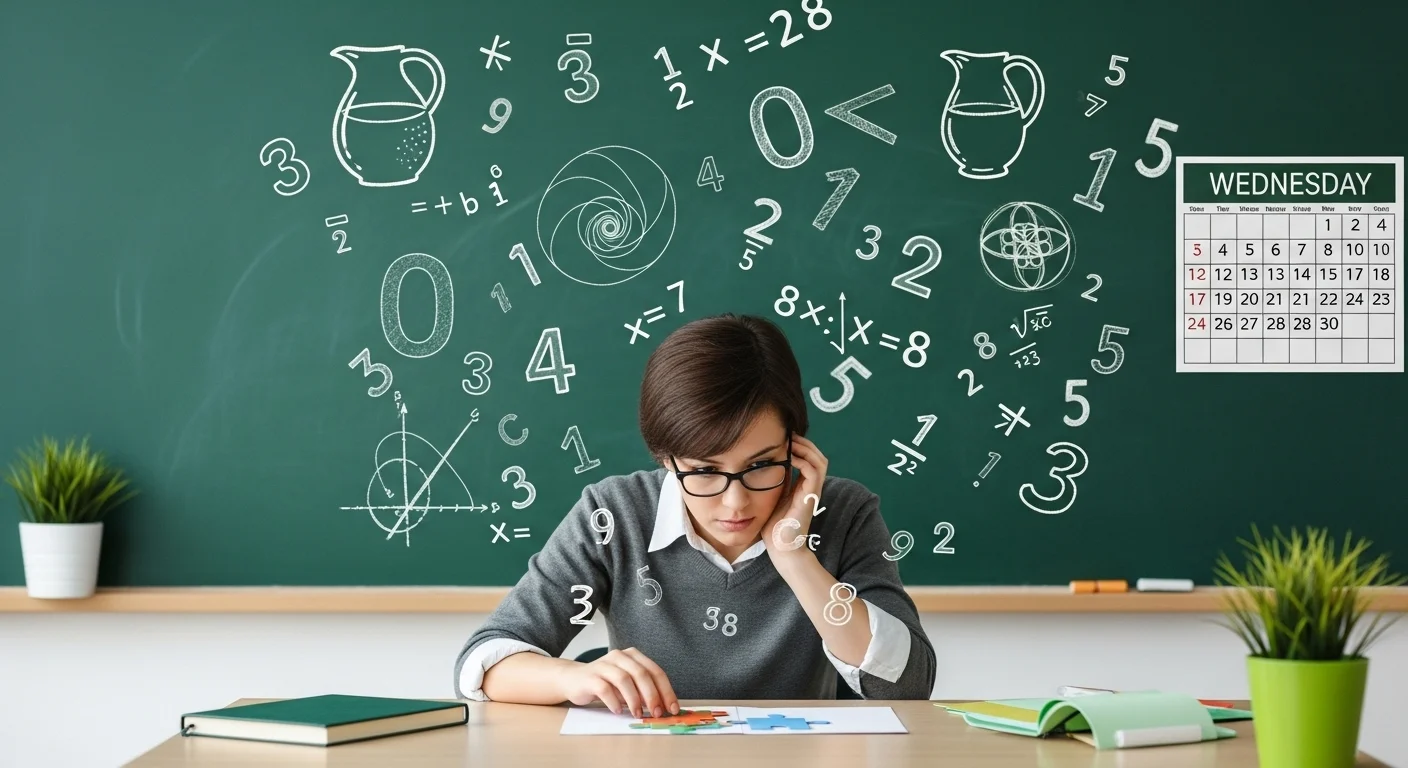 Student solving Wednesday math riddles in classroom setting