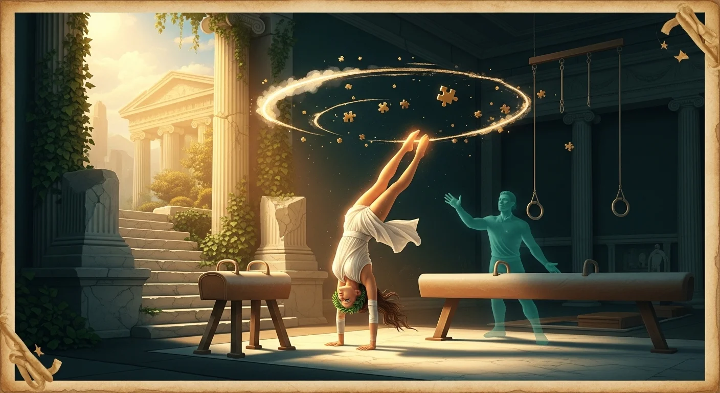 Ancient Greek gymnasium with classical training methods and equipment