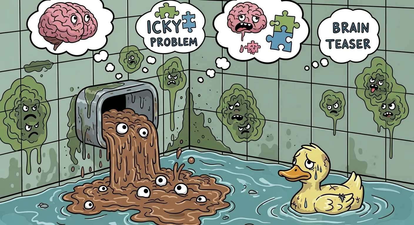Bathroom drain with germs thinking about hygiene problems and solutions