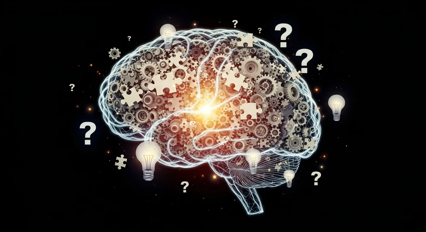 125+ Tuesday Riddles with Answers to Brighten Your Week 7 Illuminated brain with mechanical gears showing thinking process
