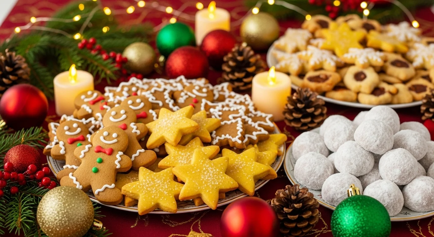 Christmas cookies including gingerbread and star-shaped holiday treats