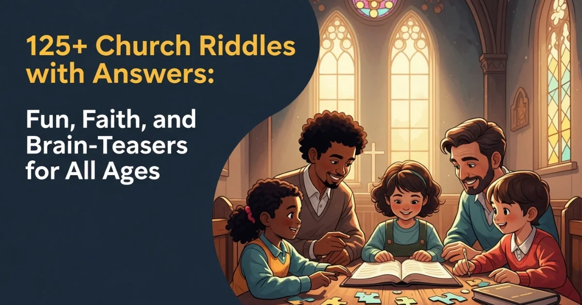 Family solving church riddles together in Sunday school classroom setting
