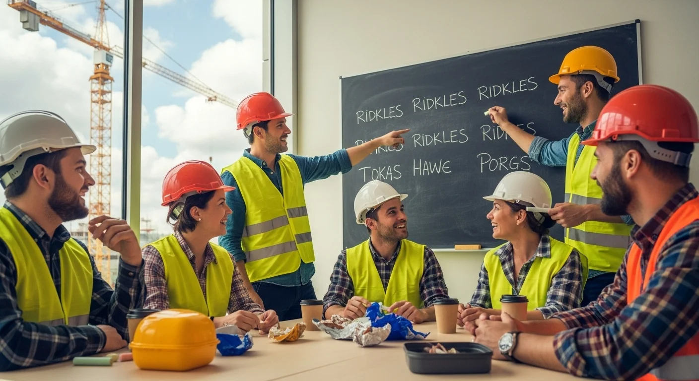 Professional construction team solving riddles in meeting room