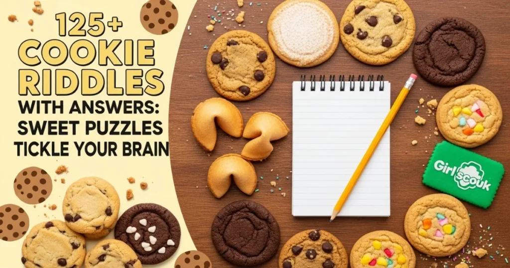 Cookie riddles and brain puzzles with sweet treats background