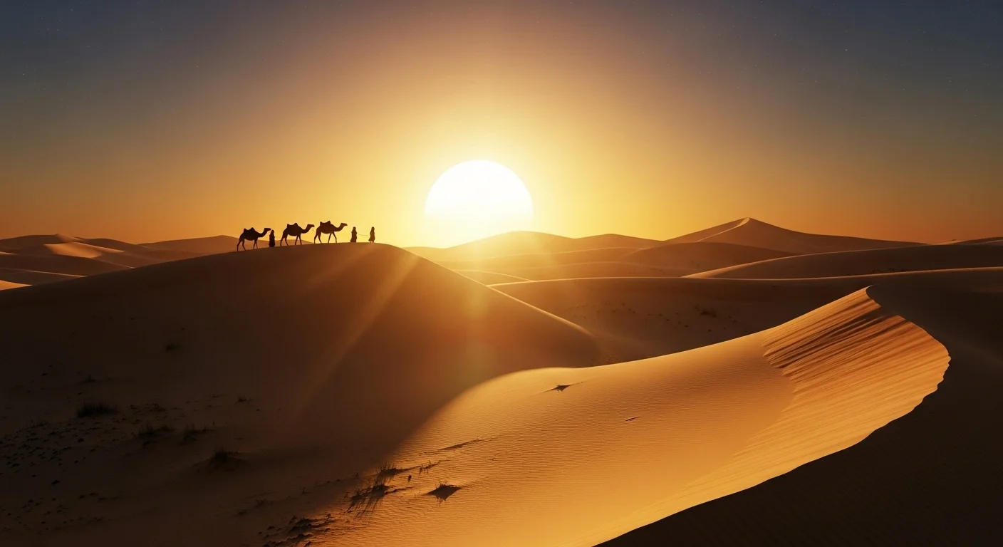Desert sunset camel caravan inspiring adventure sand riddles