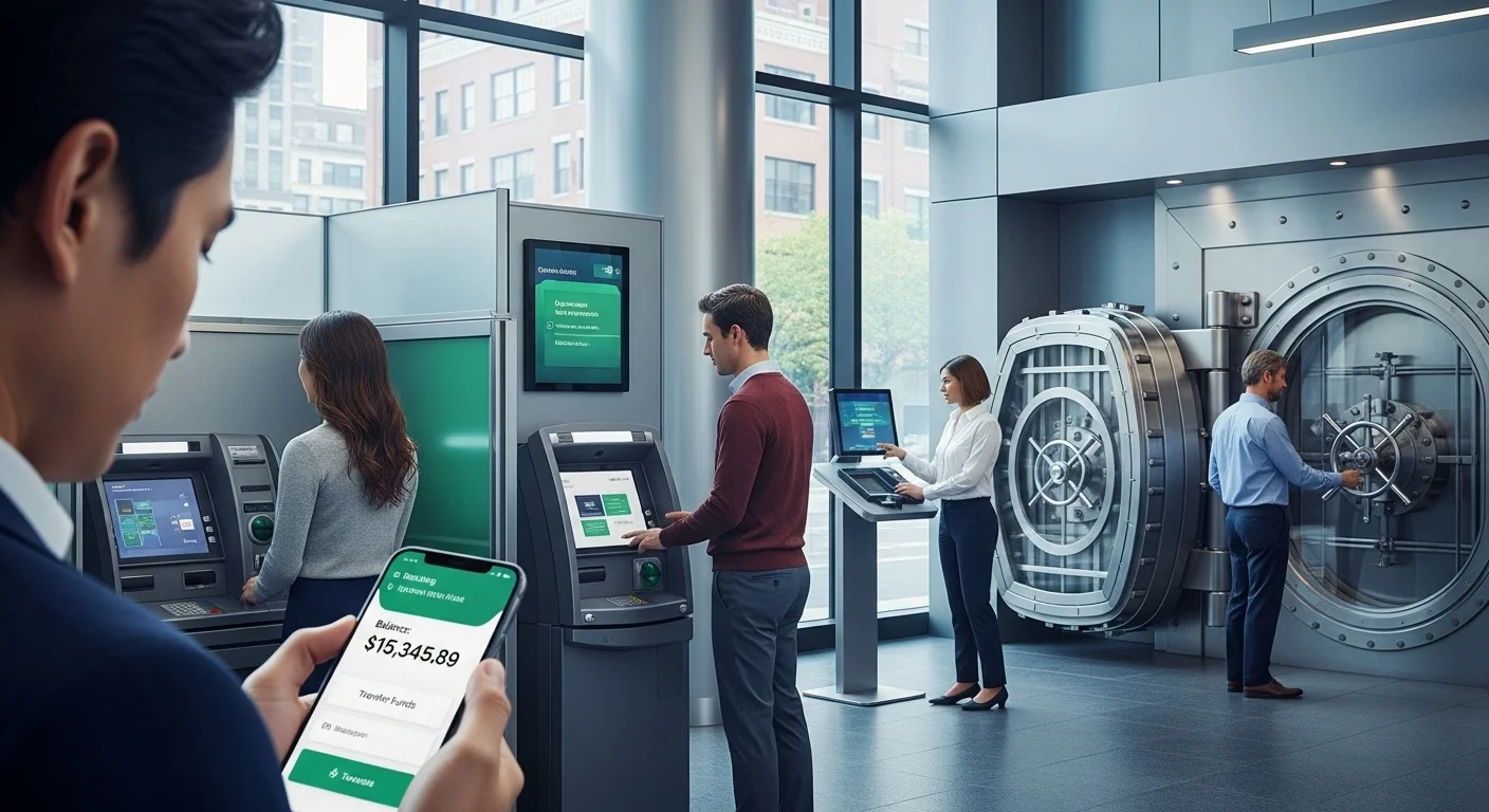Modern digital banking interface showing mobile financial services