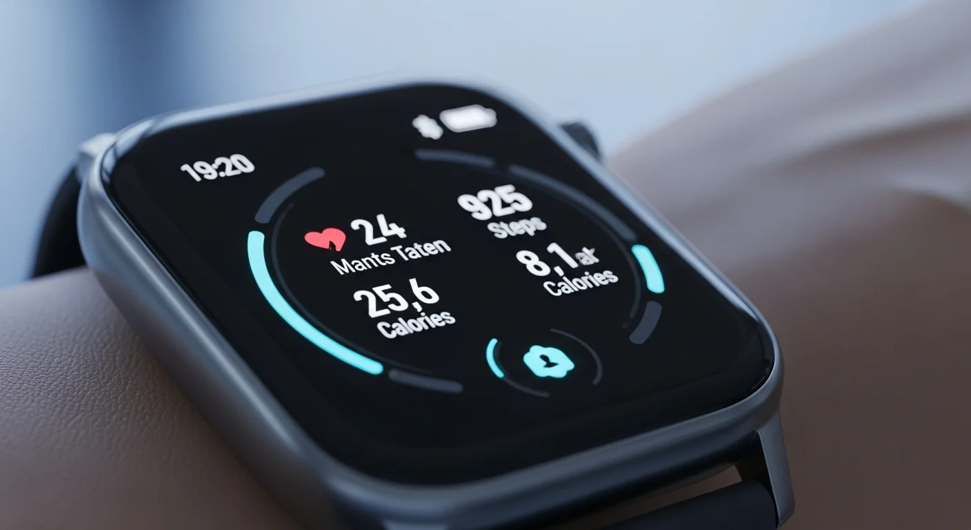 Modern fitness smartwatch showing health metrics and activity data