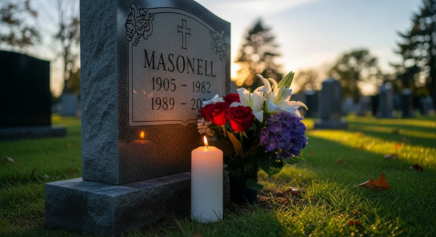 125+ Sad Riddles with Answers: Thoughtful Brain-Teasers About Life, Loss, and Emotion 4 Memorial gravestone with flowers and candle for grief riddles