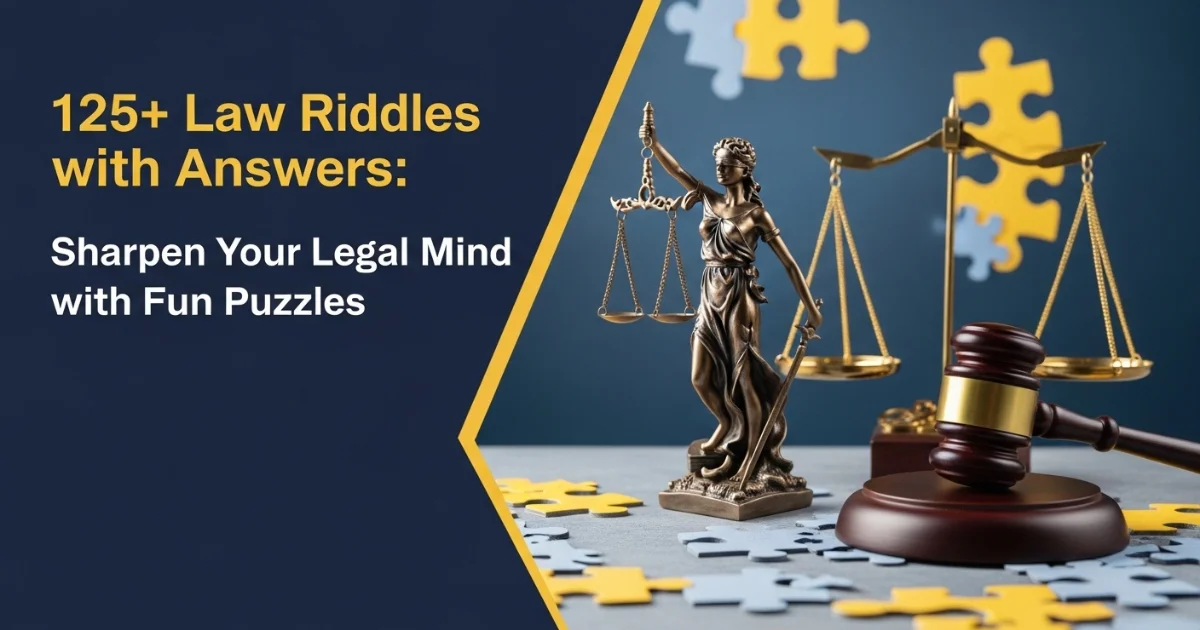 Law riddles and puzzles with Lady Justice scales for legal education