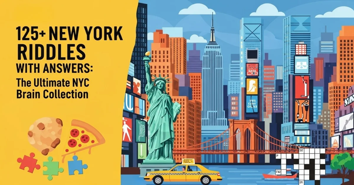 New York riddles collection with city skyline and iconic landmarks