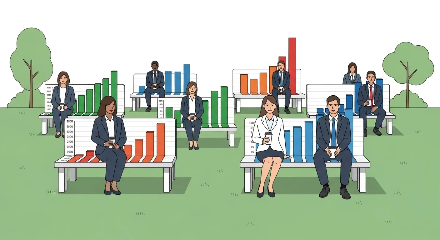Business professionals with charts in outdoor park meeting setting