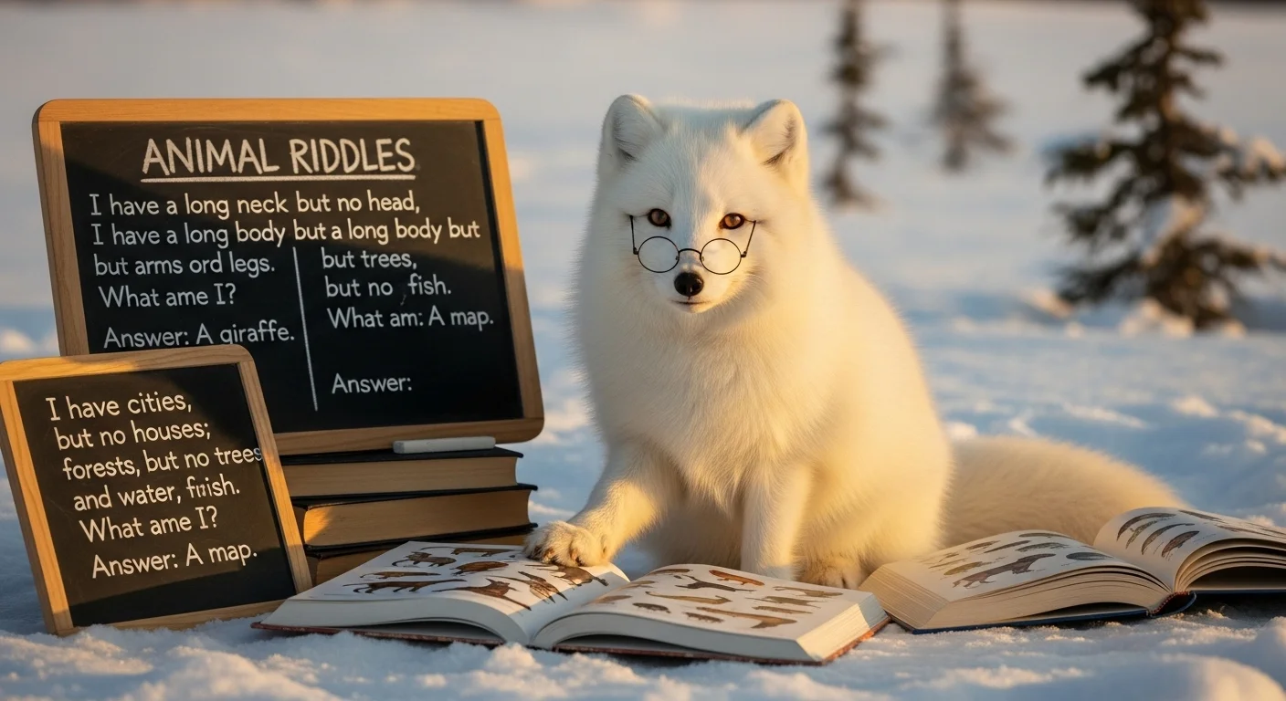 125+ Clever Fox Riddles with Answers That’ll Outsmart You 5 White arctic fox with glasses reading riddle books outdoors