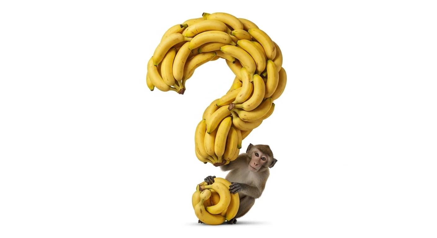 Creative banana question mark shape with curious monkey underneath